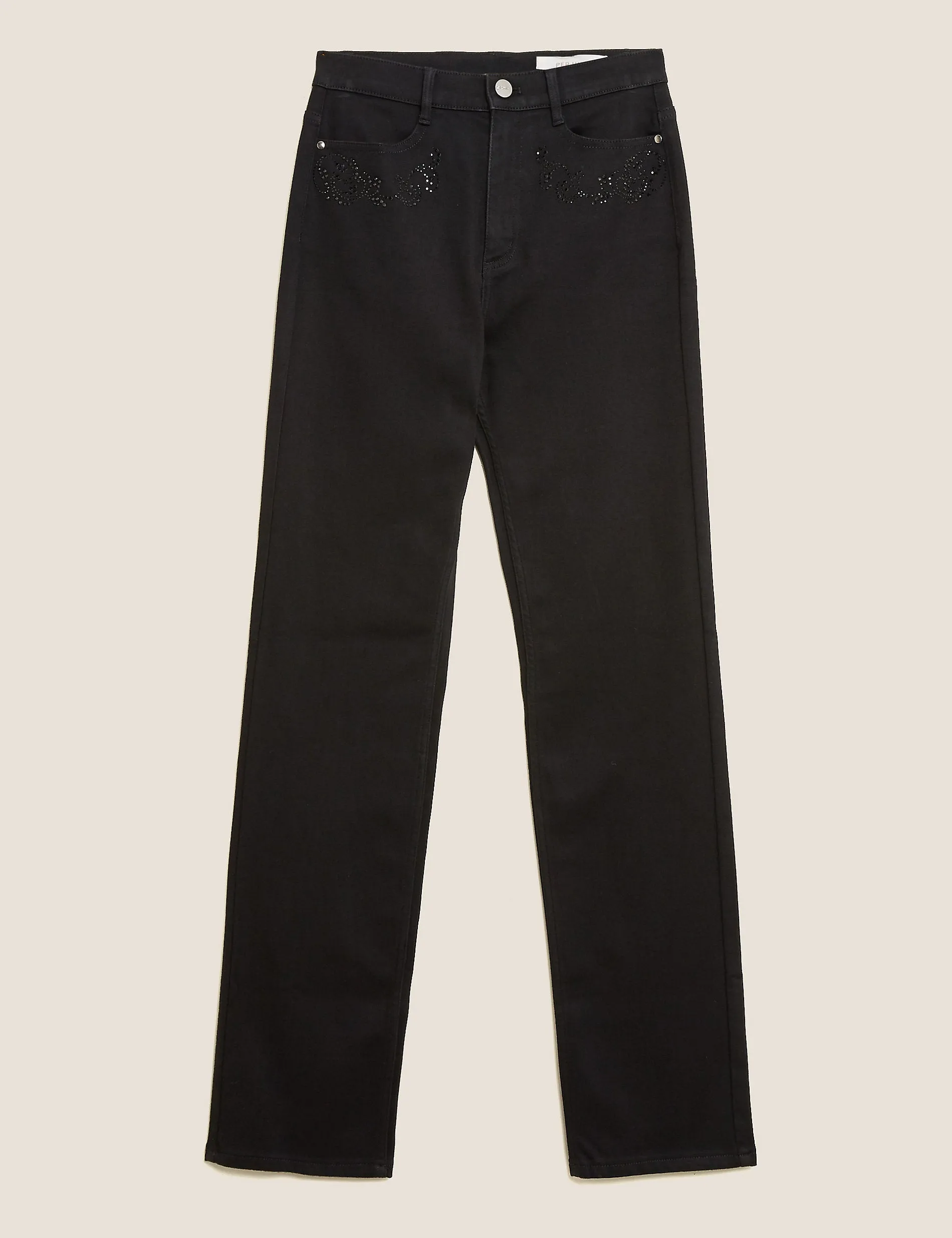 Marks & Spencer High Waist Embellished Straight Fit Jeans, Black