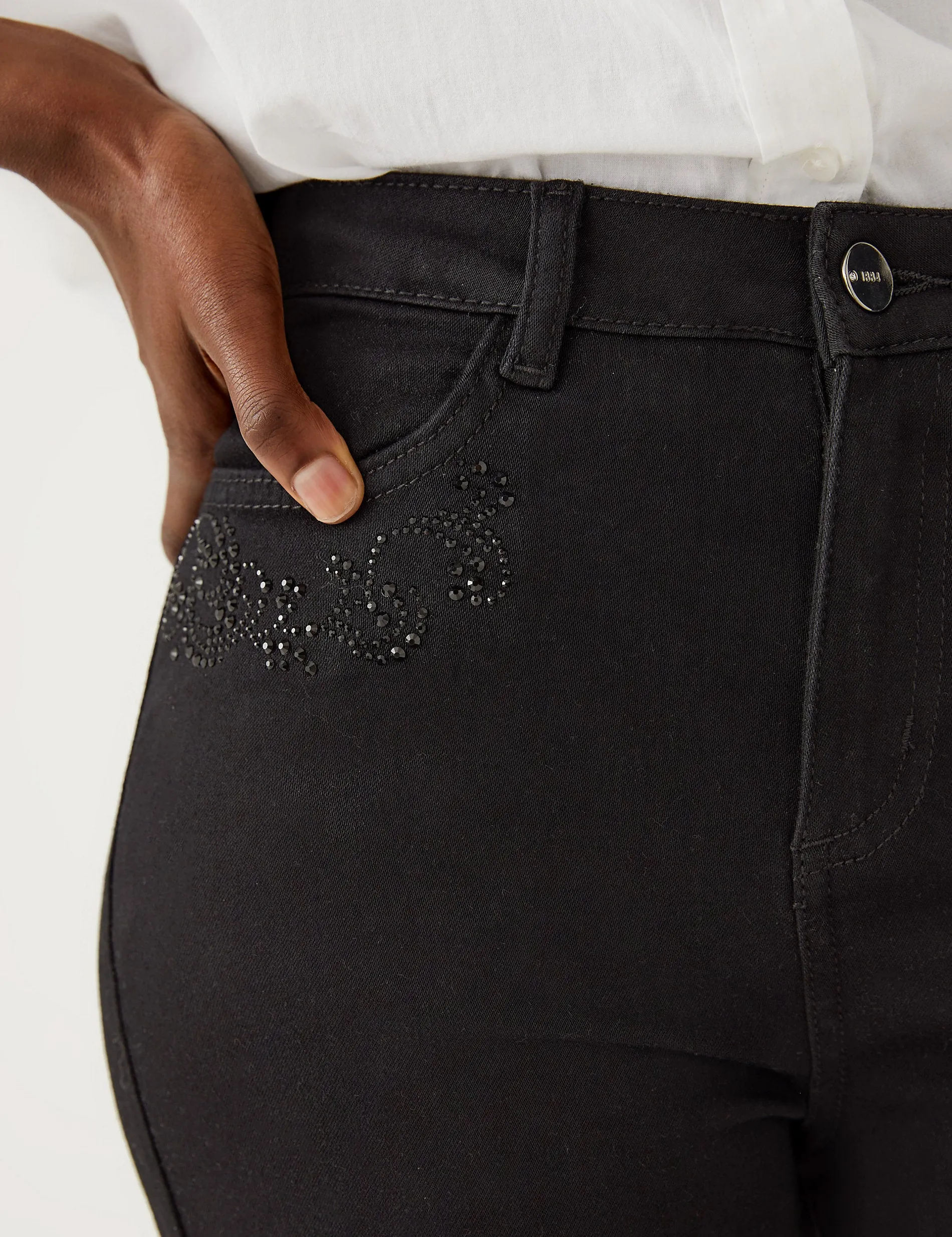 Marks & Spencer High Waist Embellished Straight Fit Jeans, Black