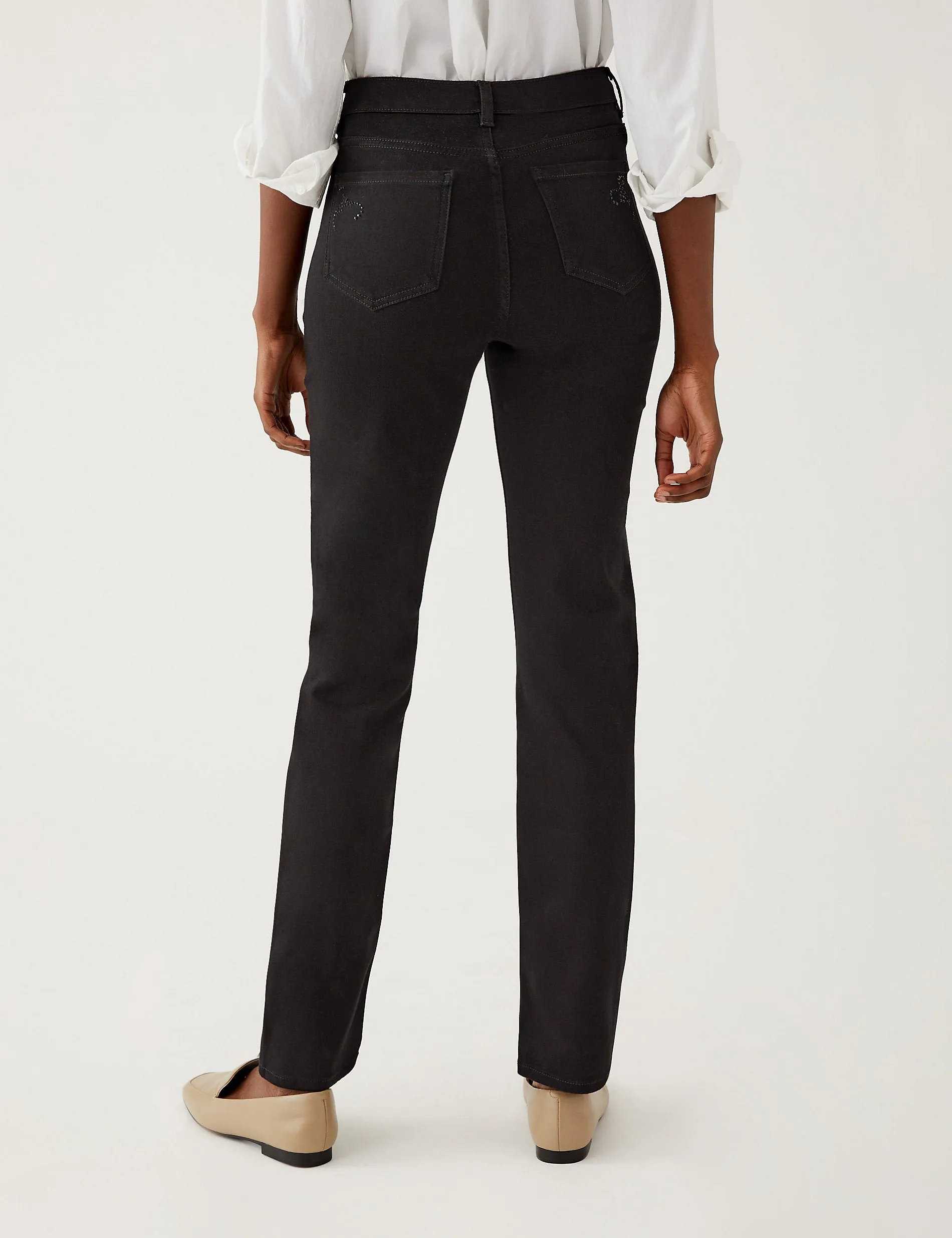 Marks & Spencer High Waist Embellished Straight Fit Jeans, Black