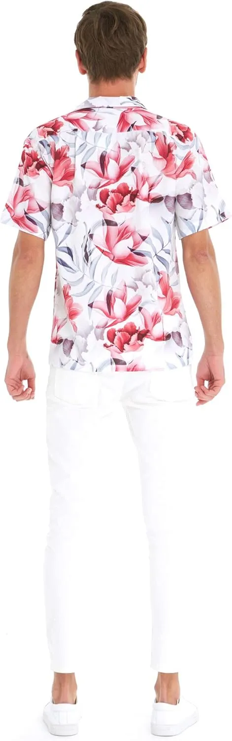 Matchable Couple Hawaiian Luau Men Shirt or Women Maxi Tank Dress in Misty Lotus White