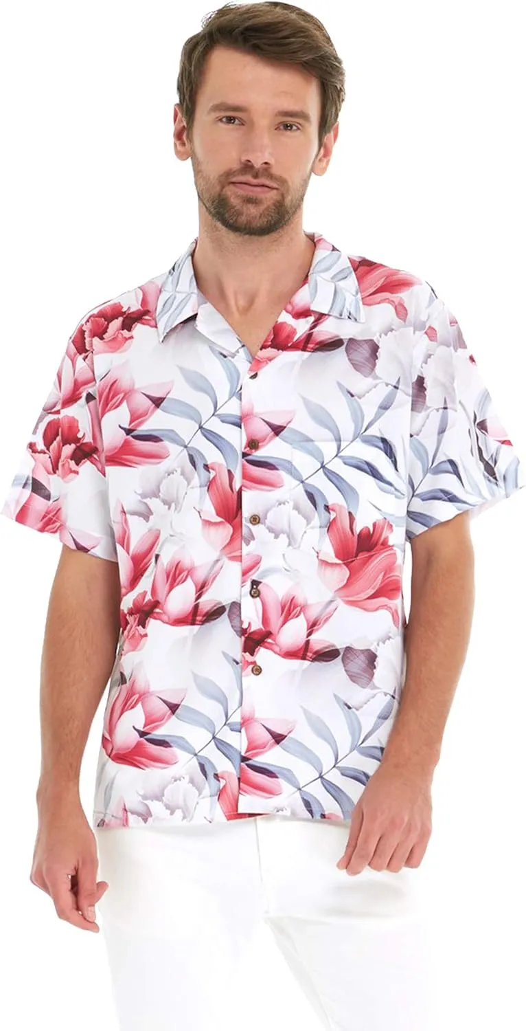 Matchable Couple Hawaiian Luau Men Shirt or Women Maxi Tank Dress in Misty Lotus White
