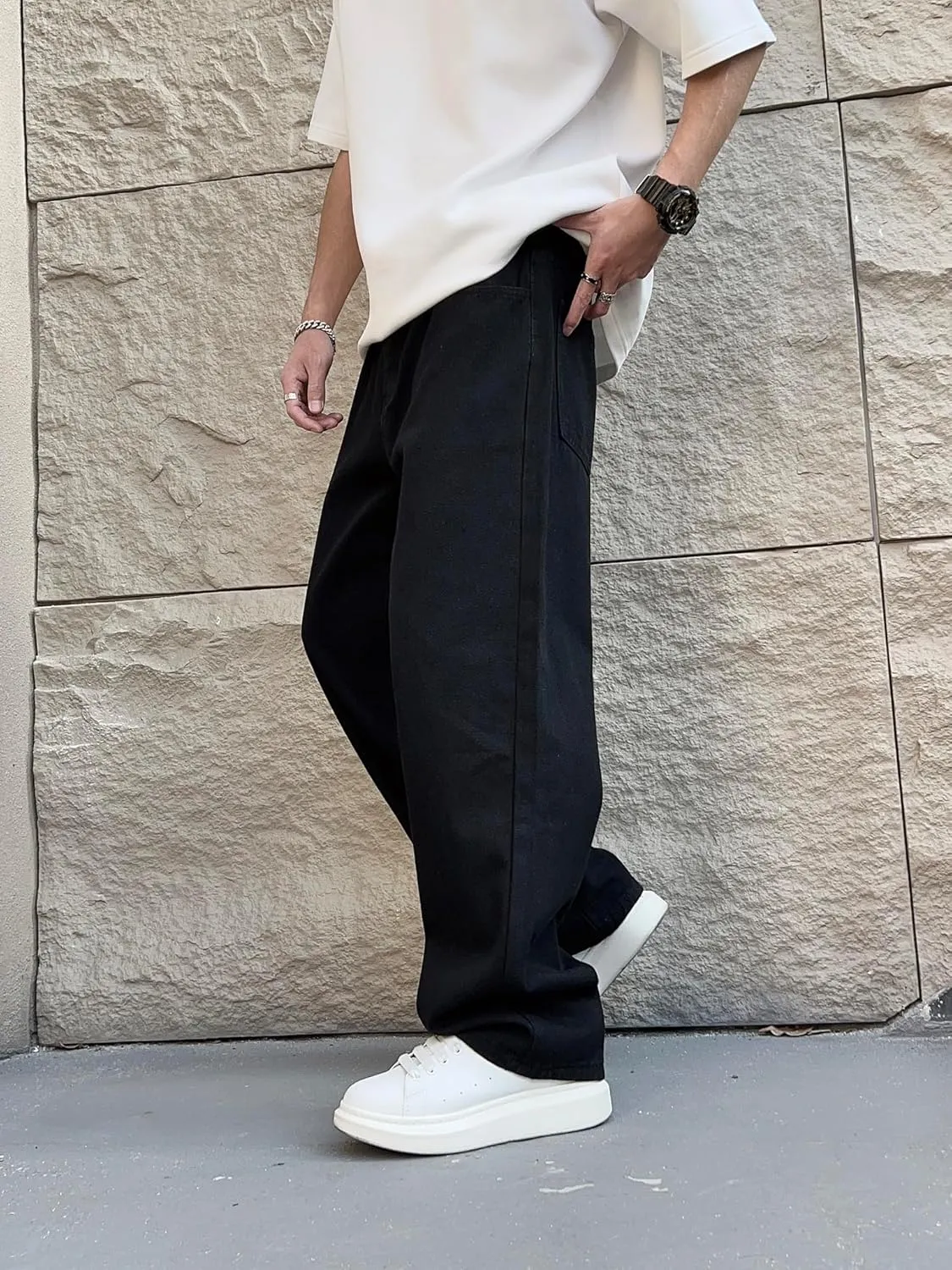 Mens Vintage Baggy Jeans Wide Leg Loose Fit Pants Y2k Hip Hop Trousers