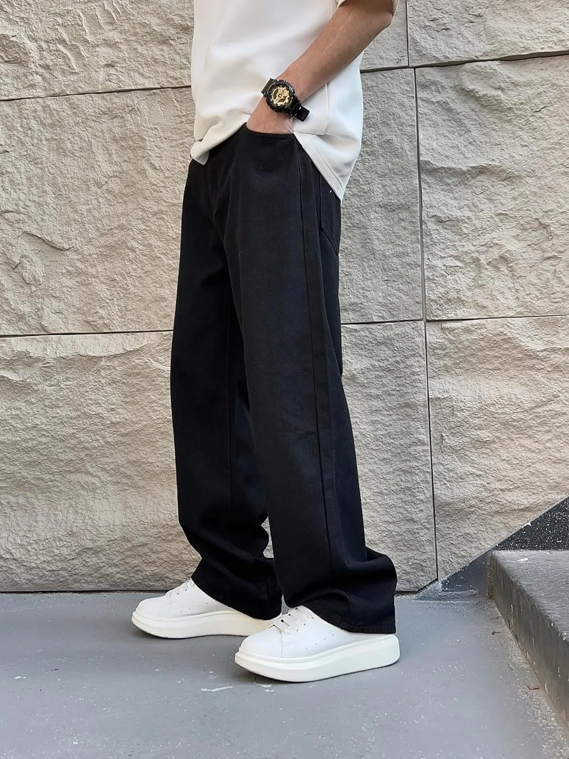 Mens Vintage Baggy Jeans Wide Leg Loose Fit Pants Y2k Hip Hop Trousers
