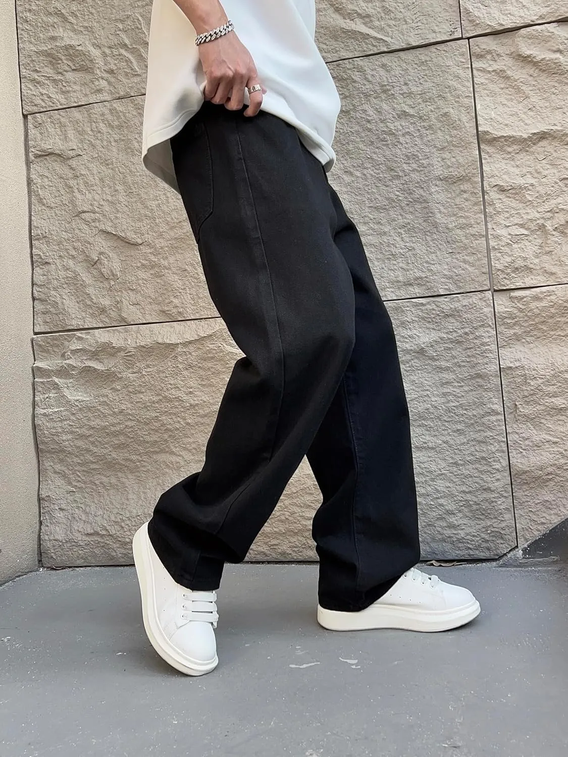 Mens Vintage Baggy Jeans Wide Leg Loose Fit Pants Y2k Hip Hop Trousers