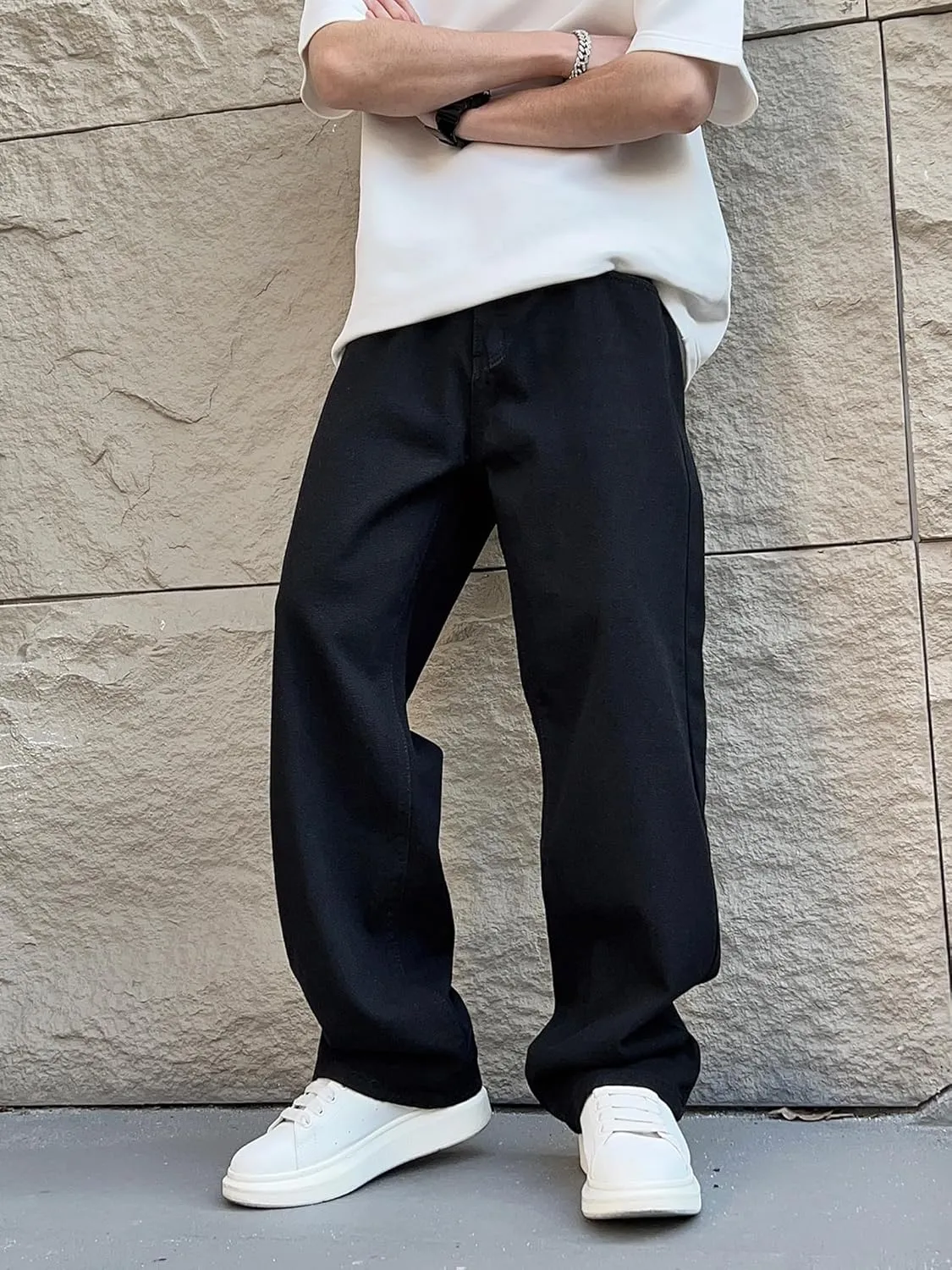 Mens Vintage Baggy Jeans Wide Leg Loose Fit Pants Y2k Hip Hop Trousers