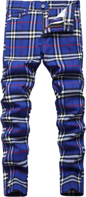 NOVOCCT Plaid Pants for Men - Skinny Mens Dress Pants - Stretch Slim Fit Business Casual Dress Chinos for Men