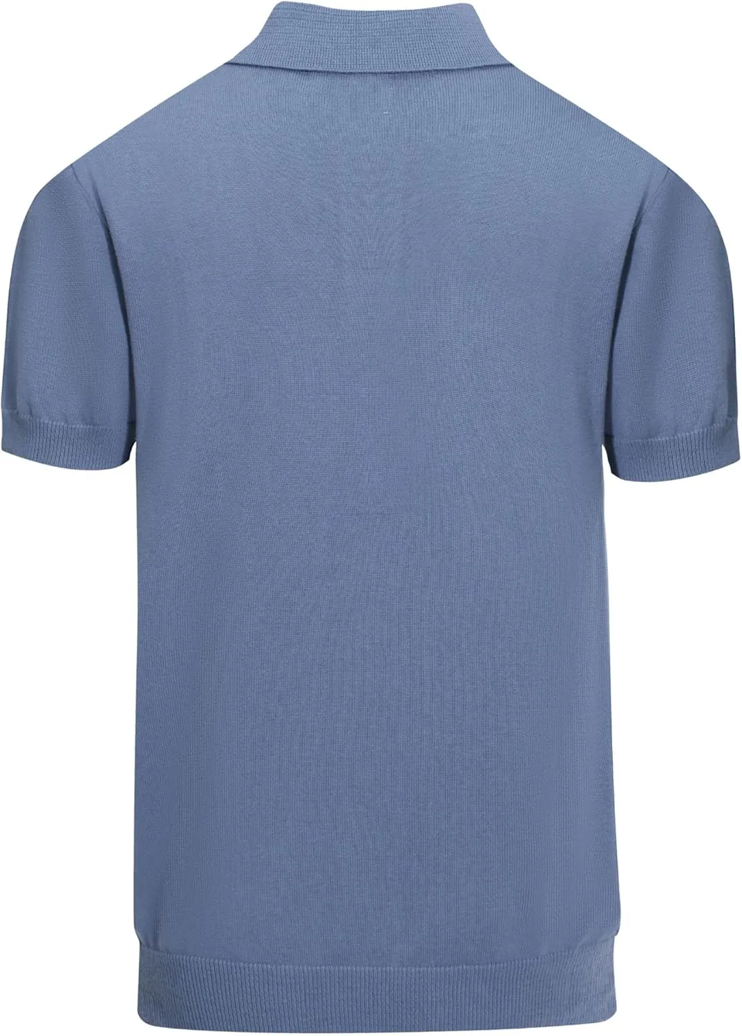 OXKNIT Mens Casual 60s Retro Blue Polo Shirt Knitted Short Sleeve Vintage Golf Polo with White Flower