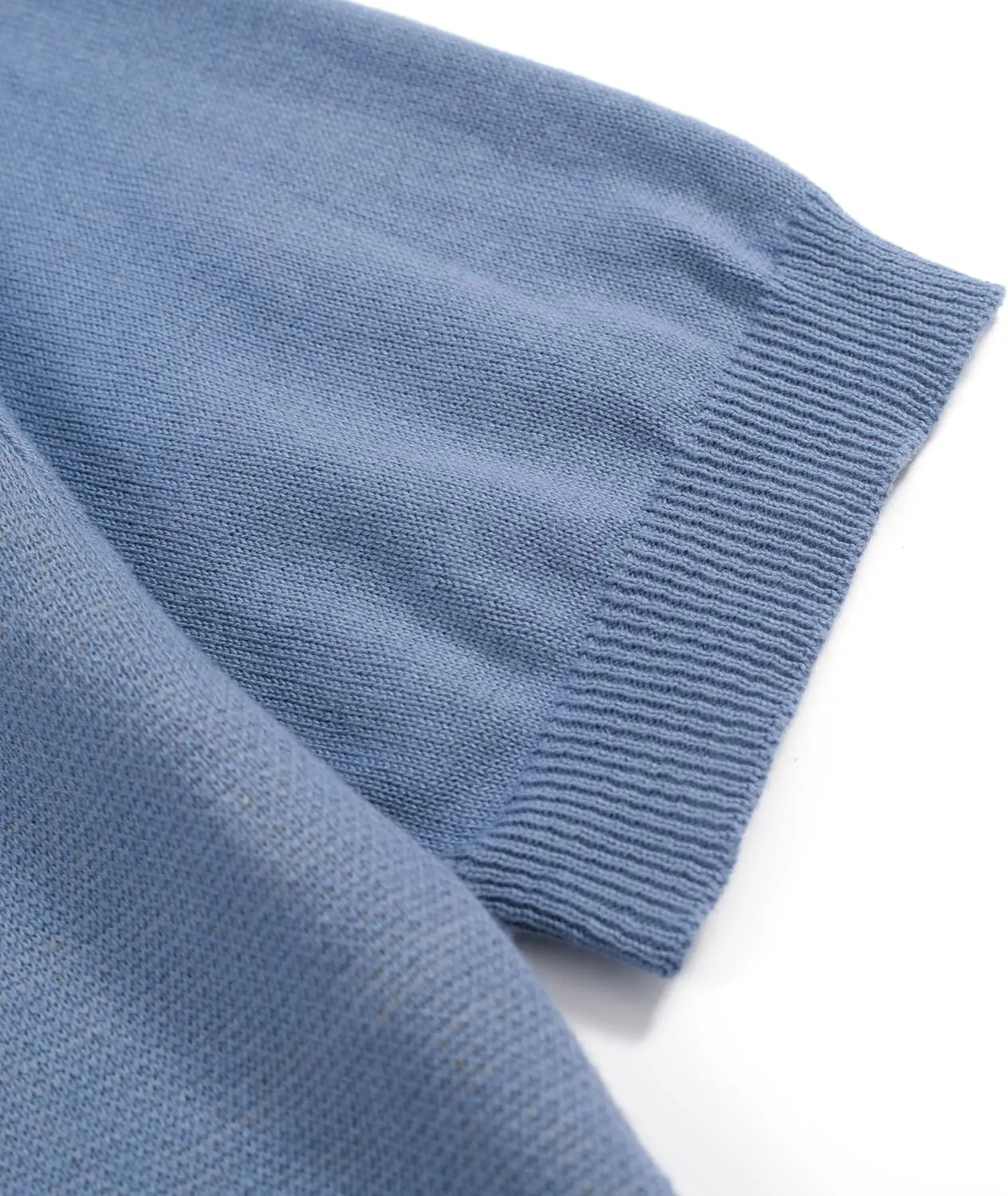 OXKNIT Mens Casual 60s Retro Blue Polo Shirt Knitted Short Sleeve Vintage Golf Polo with White Flower