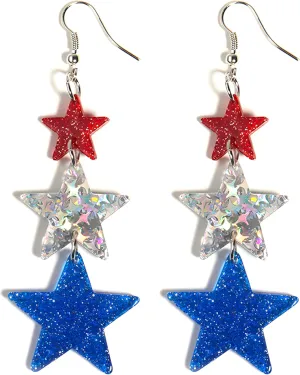 Patriotic Star Earrings for Women - Independence Day Red White Blue Acrylic USA Flag Sparkling Earrings with hypoallergenic Lightweight Design for Party Celebration