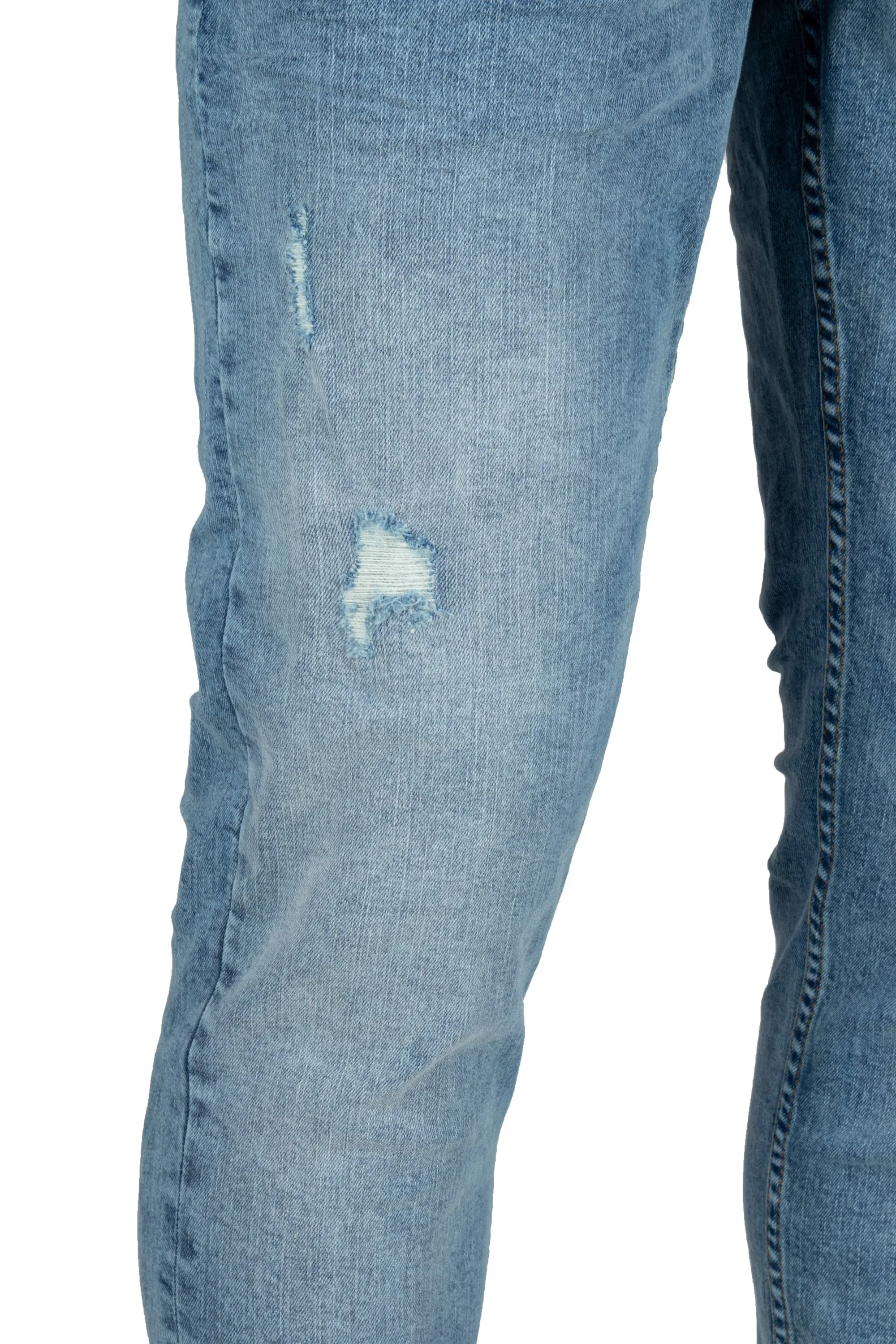Raw X Men's Skinny Fit Stretch Distressed Ripped Washed Contrast Neon Stitch Flex Jeans