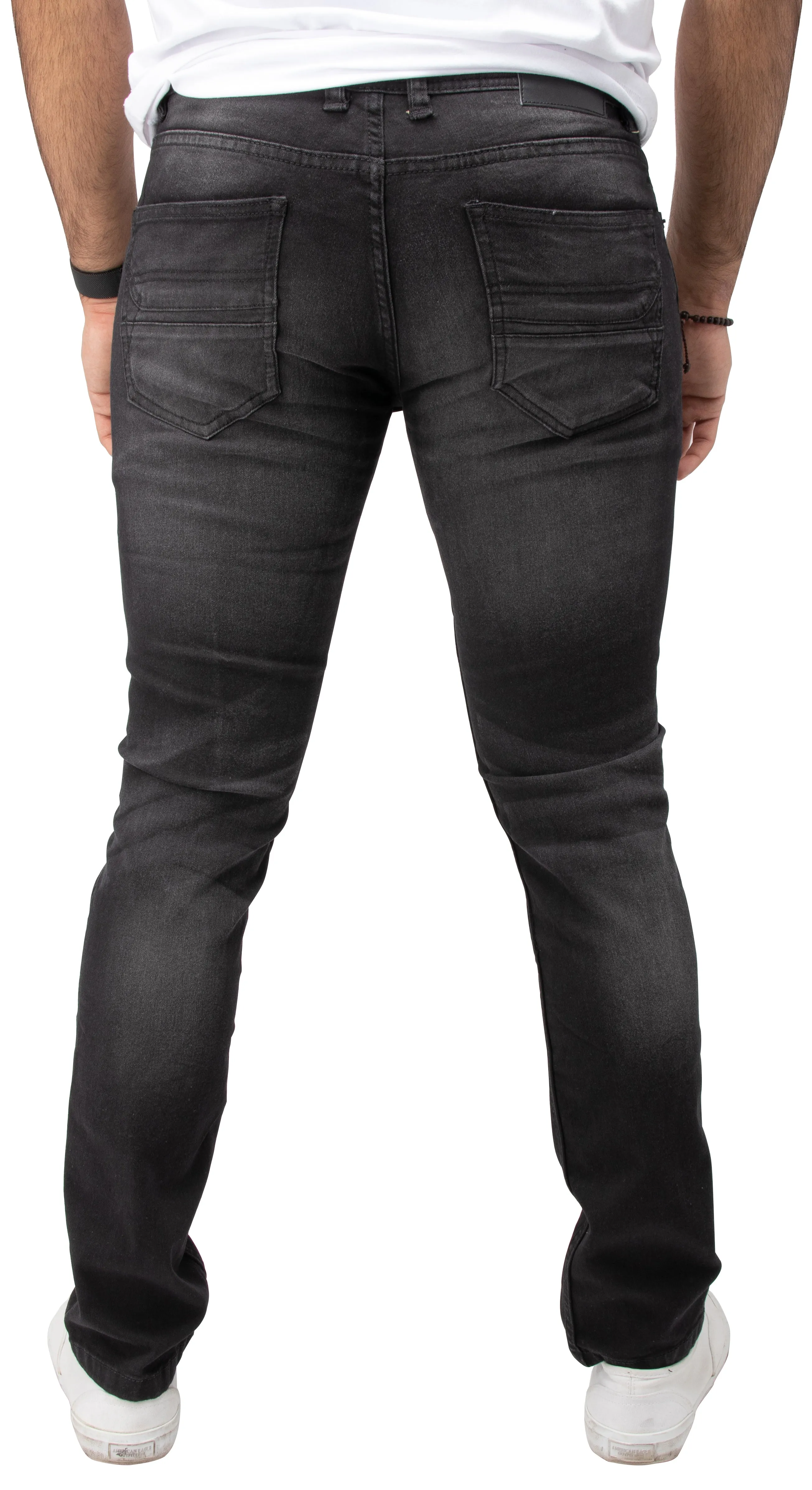 Raw X Men's Skinny Fit Stretch Distressed Ripped Washed Contrast Neon Stitch Flex Jeans