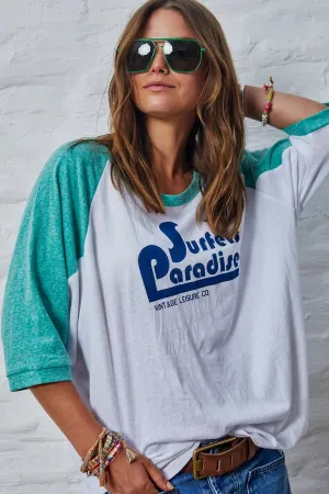 Retro Surfers Paradise Raglan Tee in White/Jade