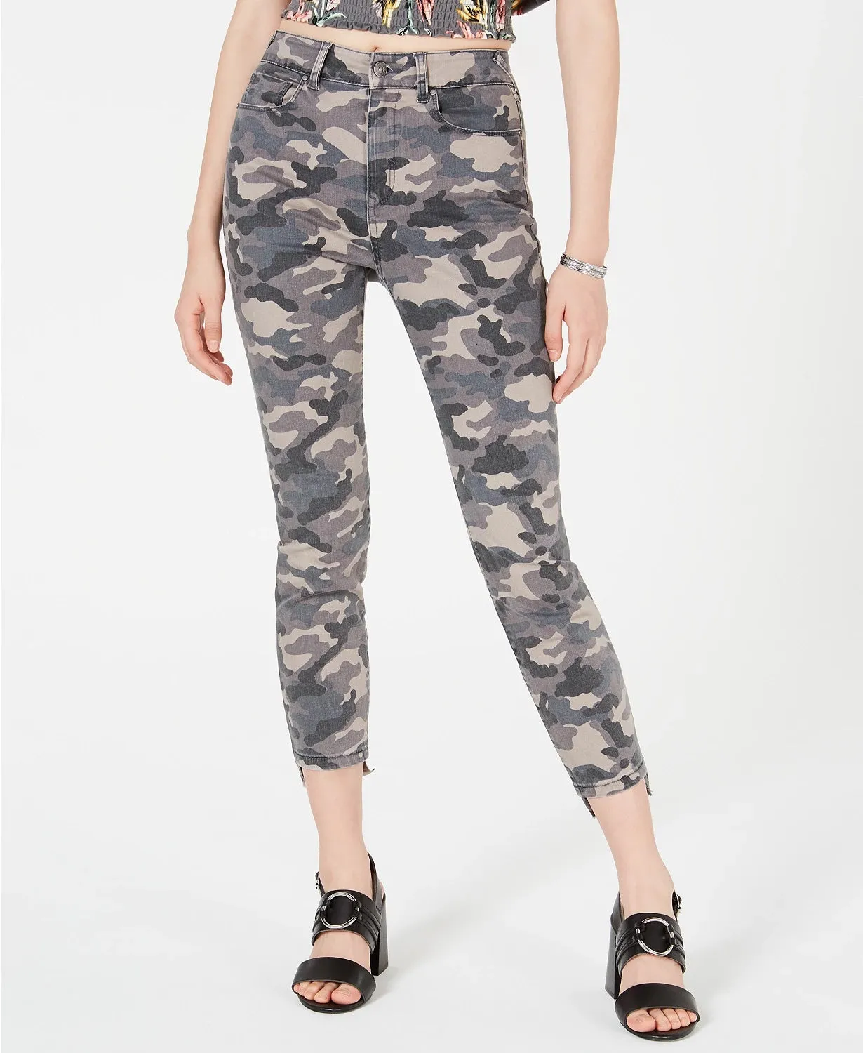 Rewash Juniors' Camo Cropped Skinny Jeans Gray Size 5