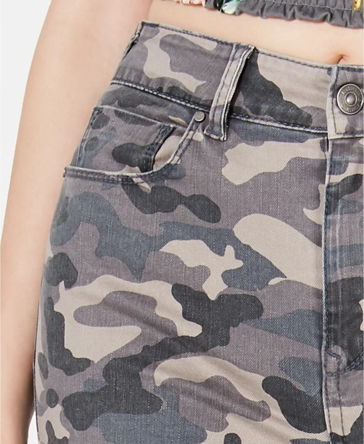 Rewash Juniors' Camo Cropped Skinny Jeans Gray Size 5