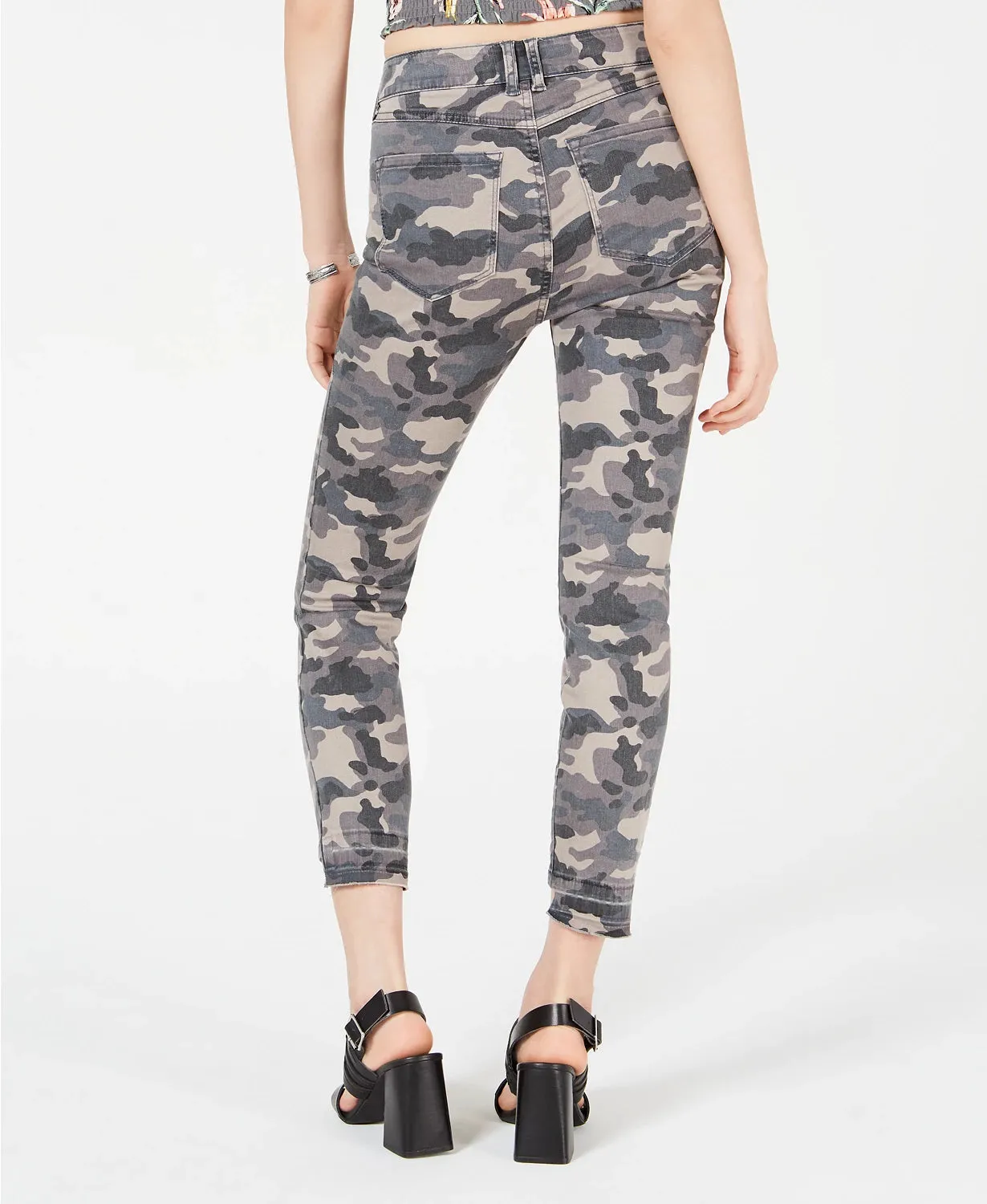 Rewash Juniors' Camo Cropped Skinny Jeans Gray Size 5