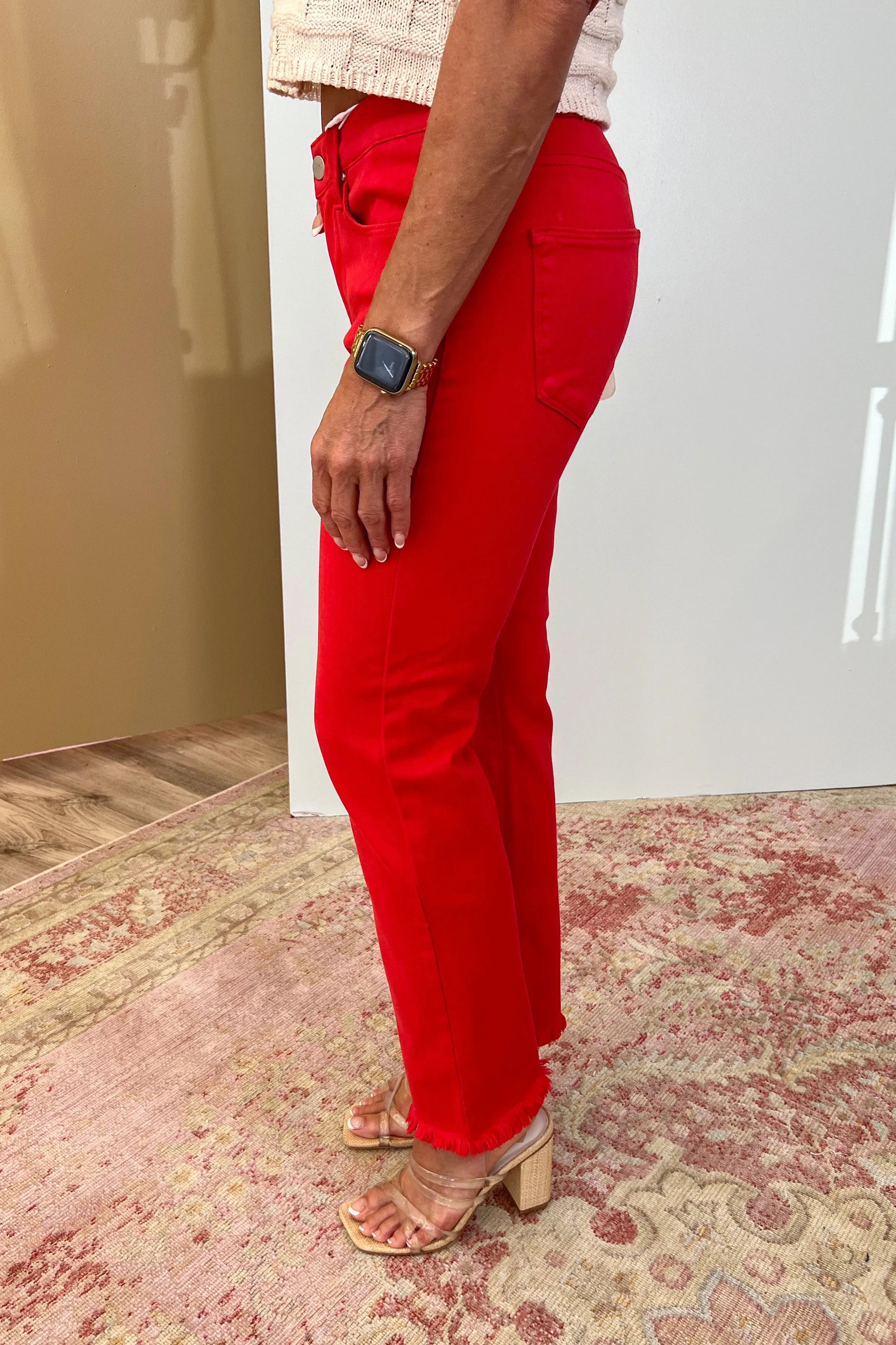Risen Scarlet Mid Rise Straight Leg Jean