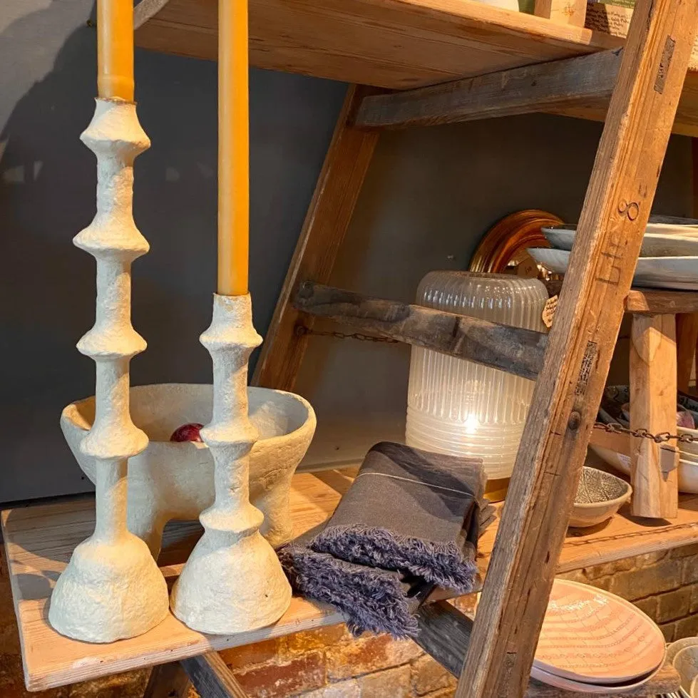 Rustic Papier Mache Candlestick - Ellen