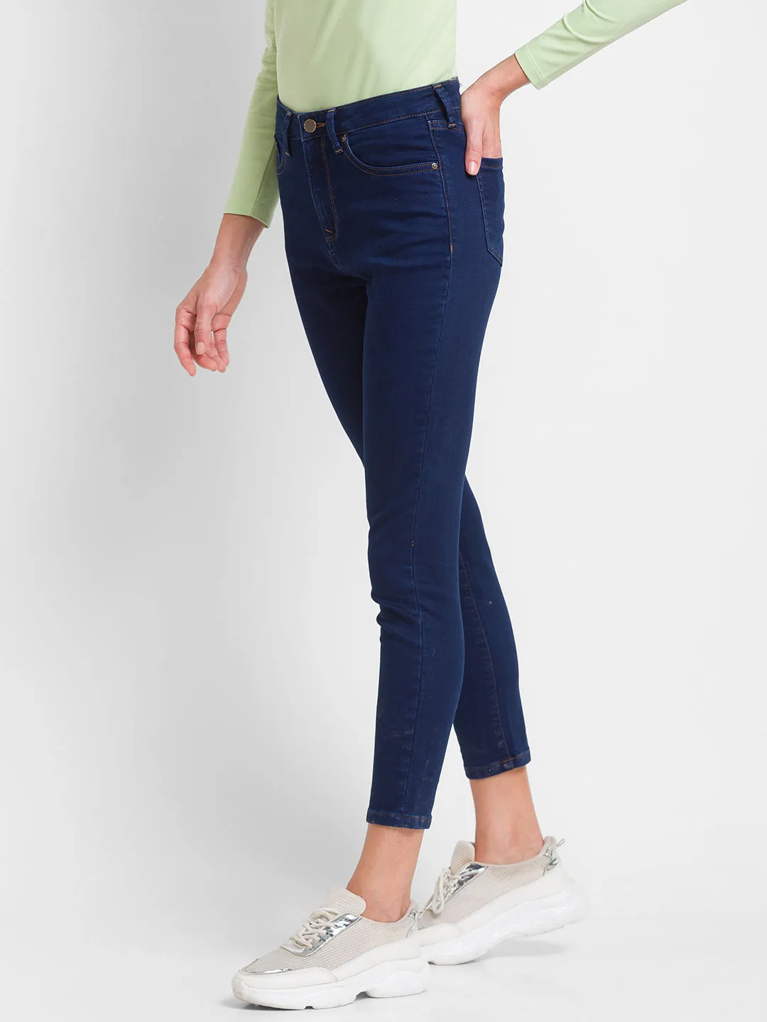 Spykar Dark Blue Lycra Super Skinny Ankle Length Jeans For Women (Alexa)