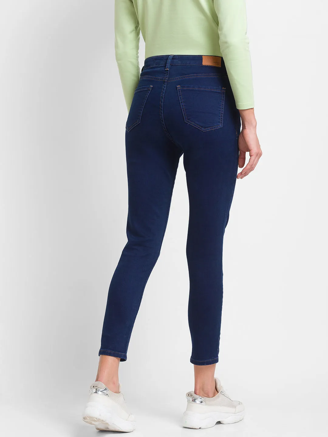 Spykar Dark Blue Lycra Super Skinny Ankle Length Jeans For Women (Alexa)