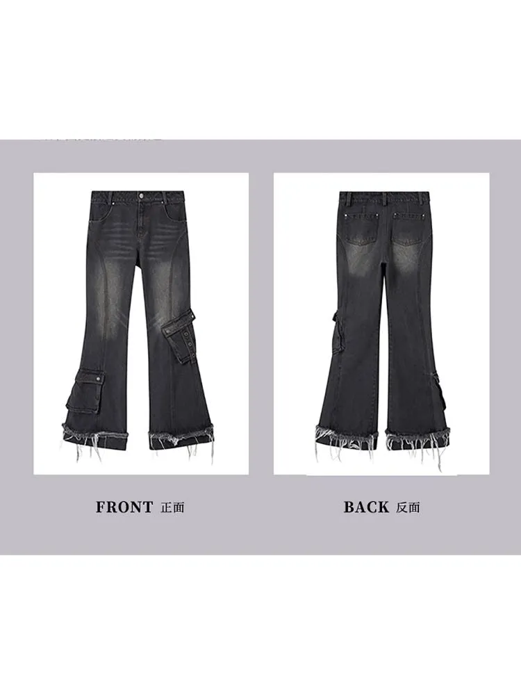 Straight Black Gray Raw Edge Jeans【s0000004525】
