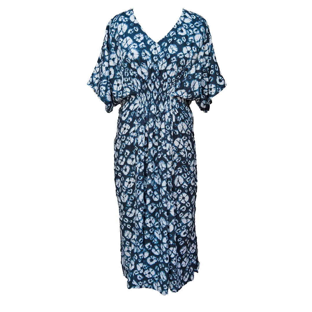 Tie dye Blue Smocked Maxi Dress Size 16-32 PL10