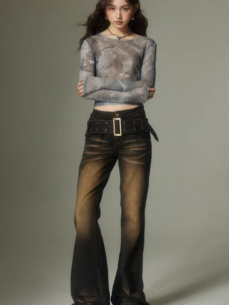 Wide belt flare jeans【s0000003978】
