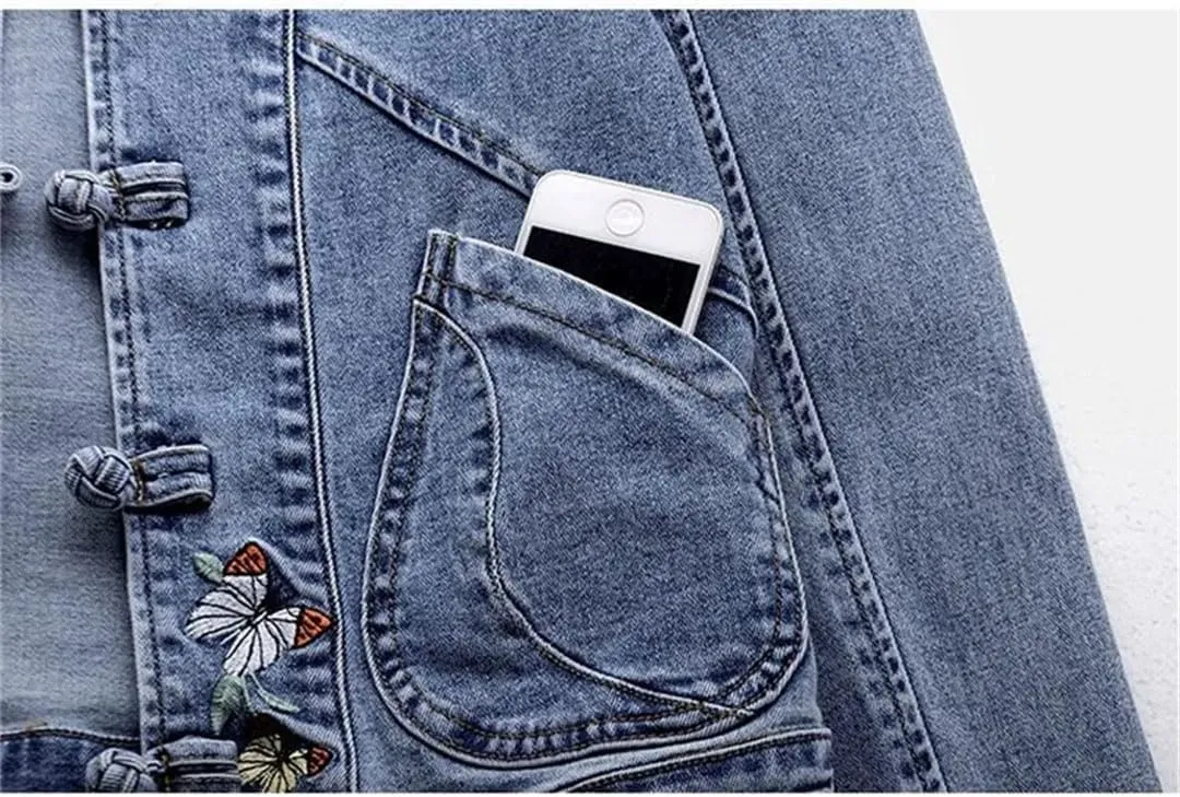 Women Jeans Jacket Spring Autumn Clothing Embroidered Short Denim Jackets Female Basic Coat Long Sleeve Outerwear