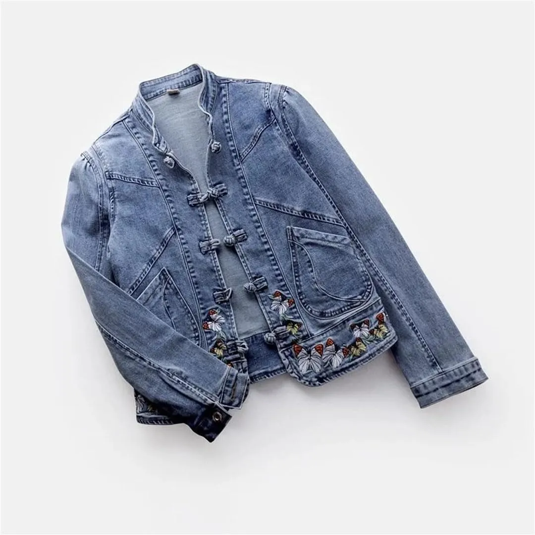 Women Jeans Jacket Spring Autumn Clothing Embroidered Short Denim Jackets Female Basic Coat Long Sleeve Outerwear