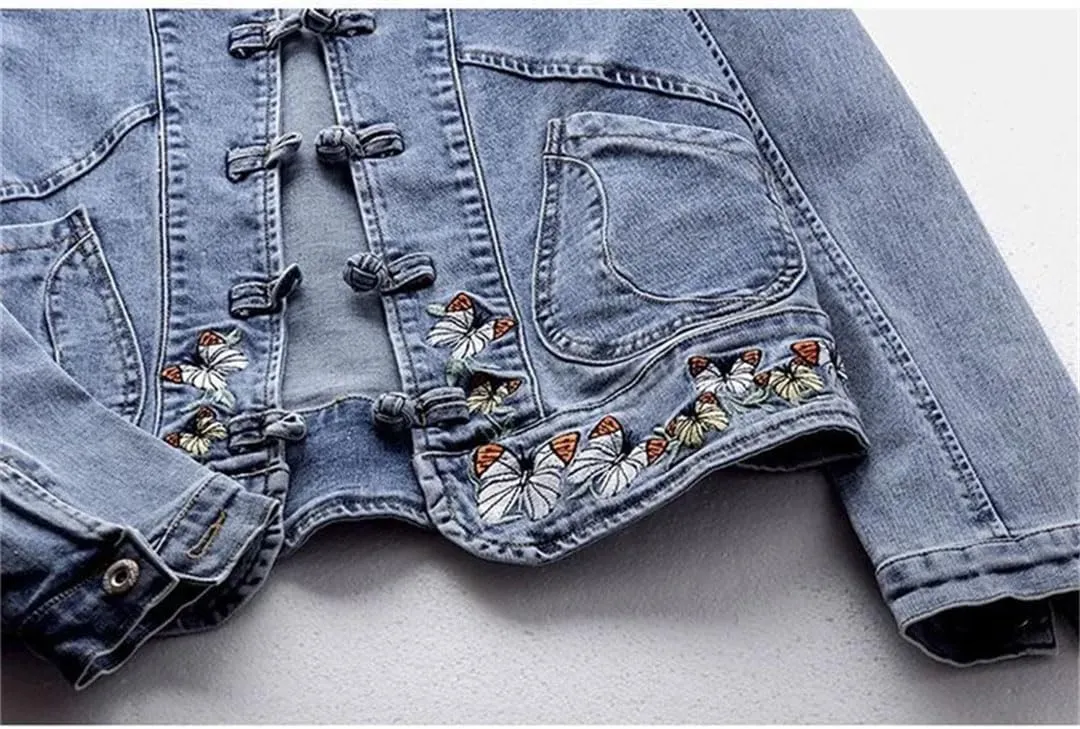 Women Jeans Jacket Spring Autumn Clothing Embroidered Short Denim Jackets Female Basic Coat Long Sleeve Outerwear