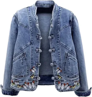 Women Jeans Jacket Spring Autumn Clothing Embroidered Short Denim Jackets Female Basic Coat Long Sleeve Outerwear