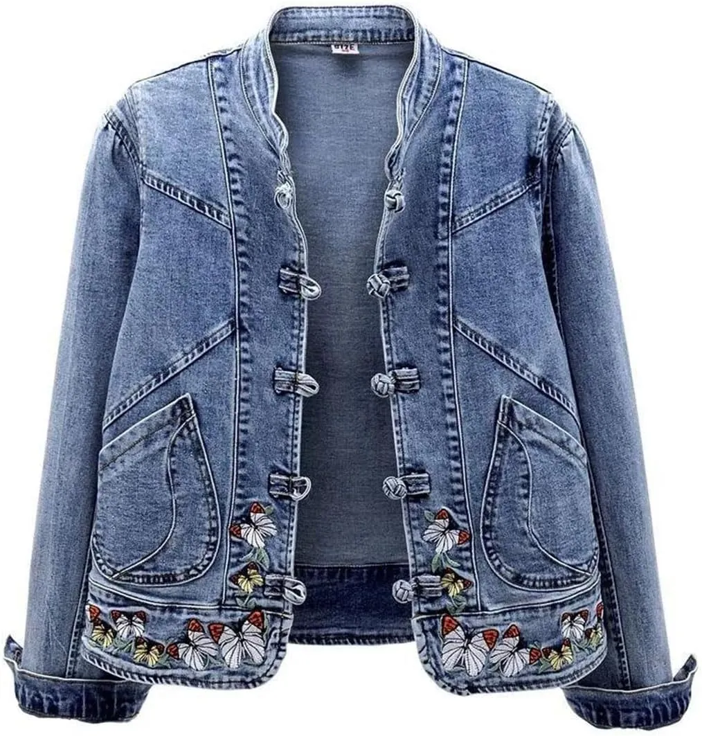 Women Jeans Jacket Spring Autumn Clothing Embroidered Short Denim Jackets Female Basic Coat Long Sleeve Outerwear