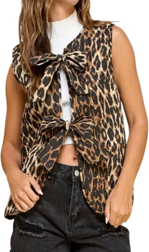 Women Lightweight Floral Printed Vest Sleeveless Padded Gilet Quilted Puffer Coat Bow Tie Open Front Tops