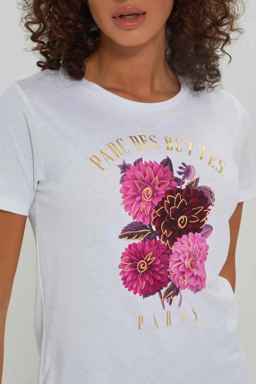 Women White Floral Printed T-Shirt