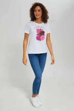 Women White Floral Printed T-Shirt