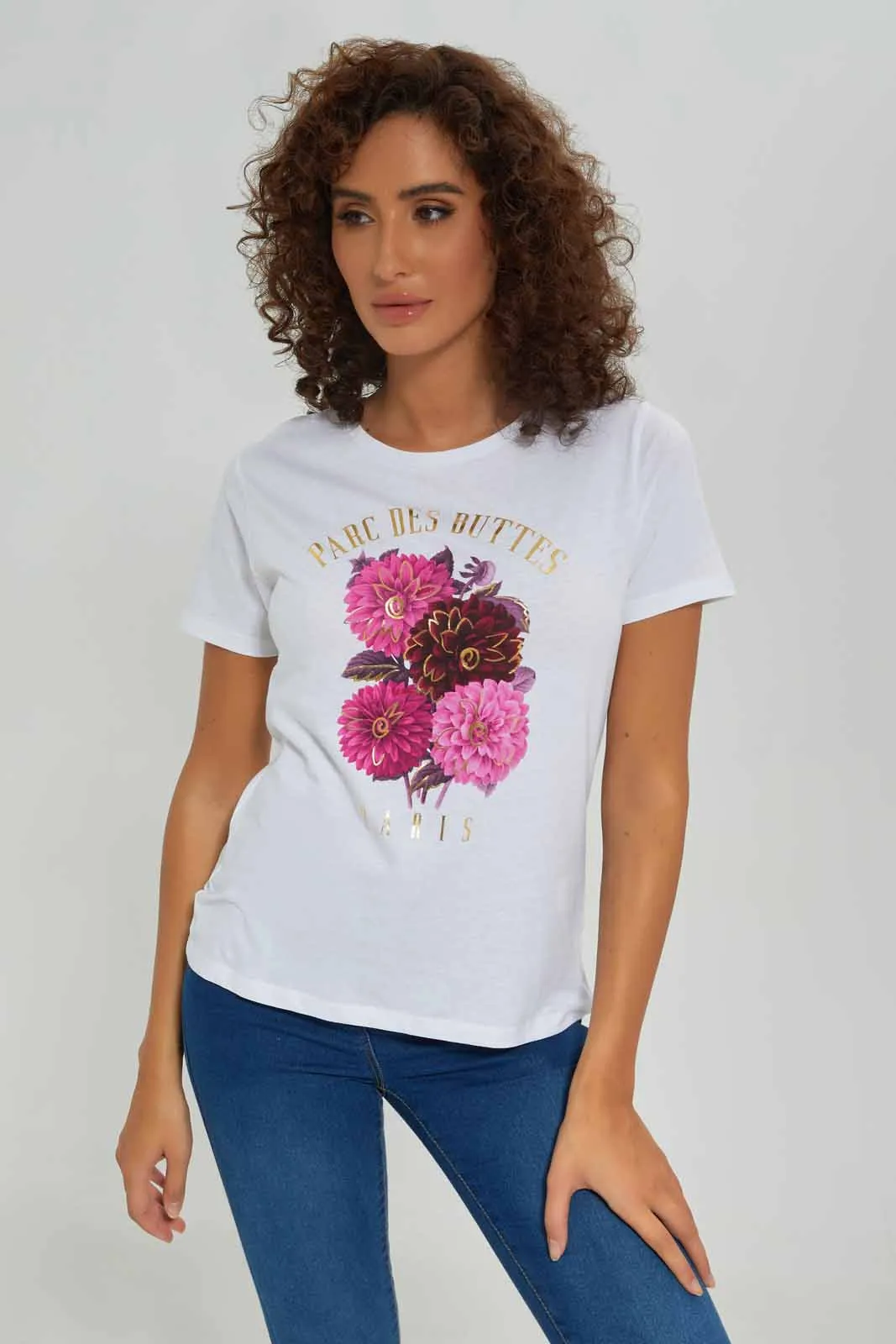 Women White Floral Printed T-Shirt