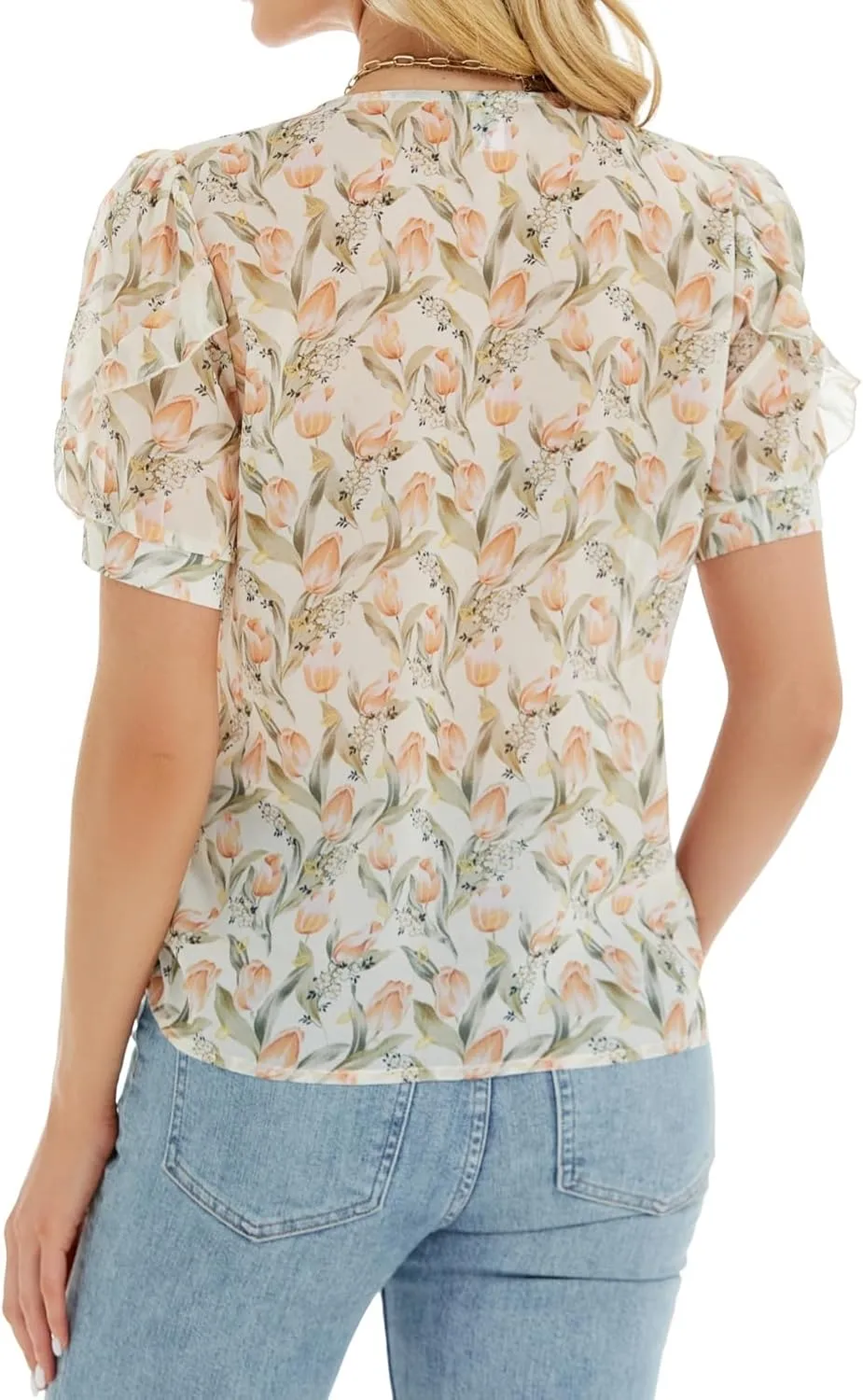 Women's Floral Short-Sleeve Blouse for Formal, Casual, and Business Occasions