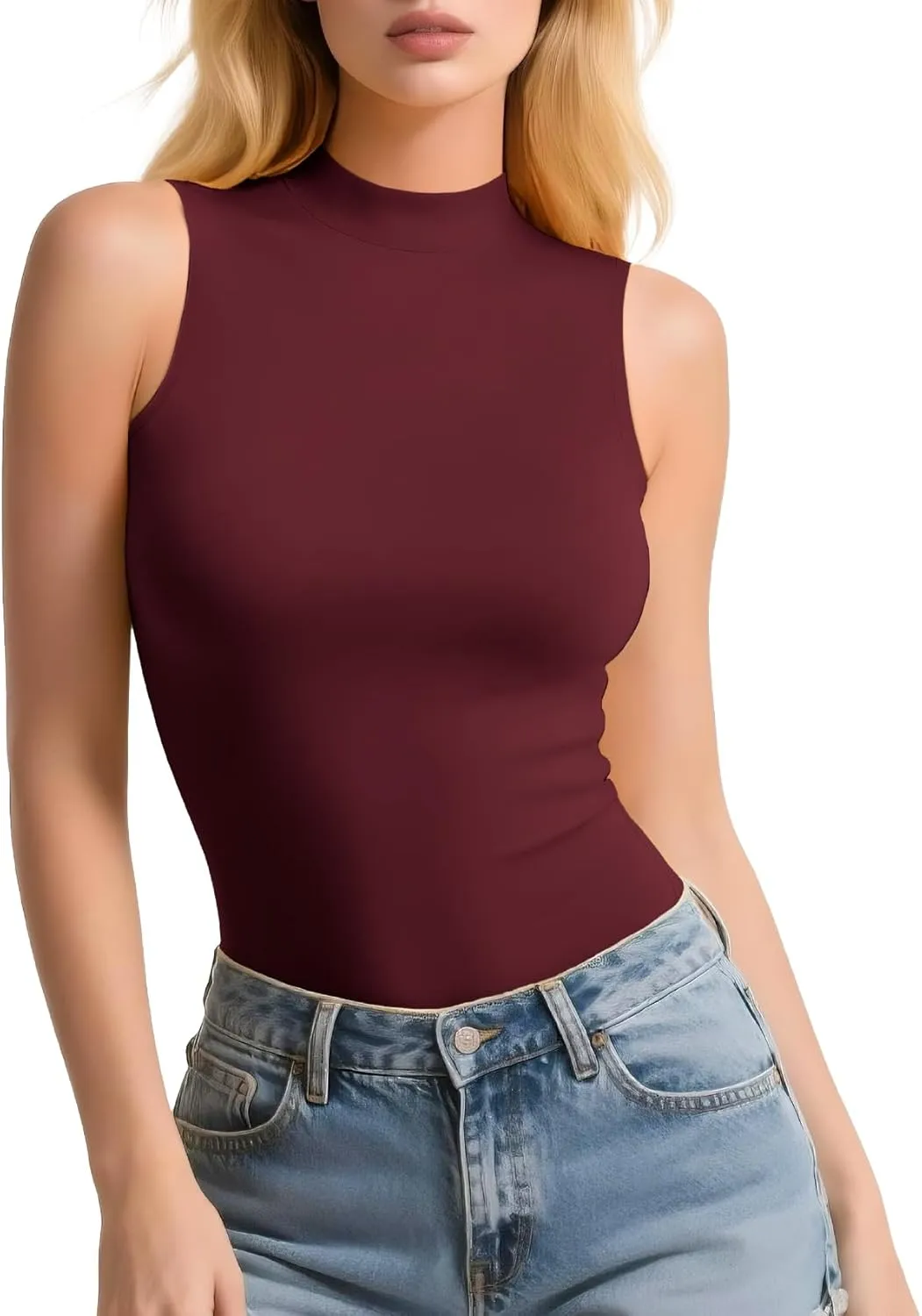 Womens Sleeveless Mock Turtleneck Tank Top Slim Fit Shirt Lightweight Layering Tee Casual Office Wear