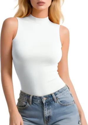 Womens Sleeveless Mock Turtleneck Tank Top Slim Fit Shirt Lightweight Layering Tee Casual Office Wear