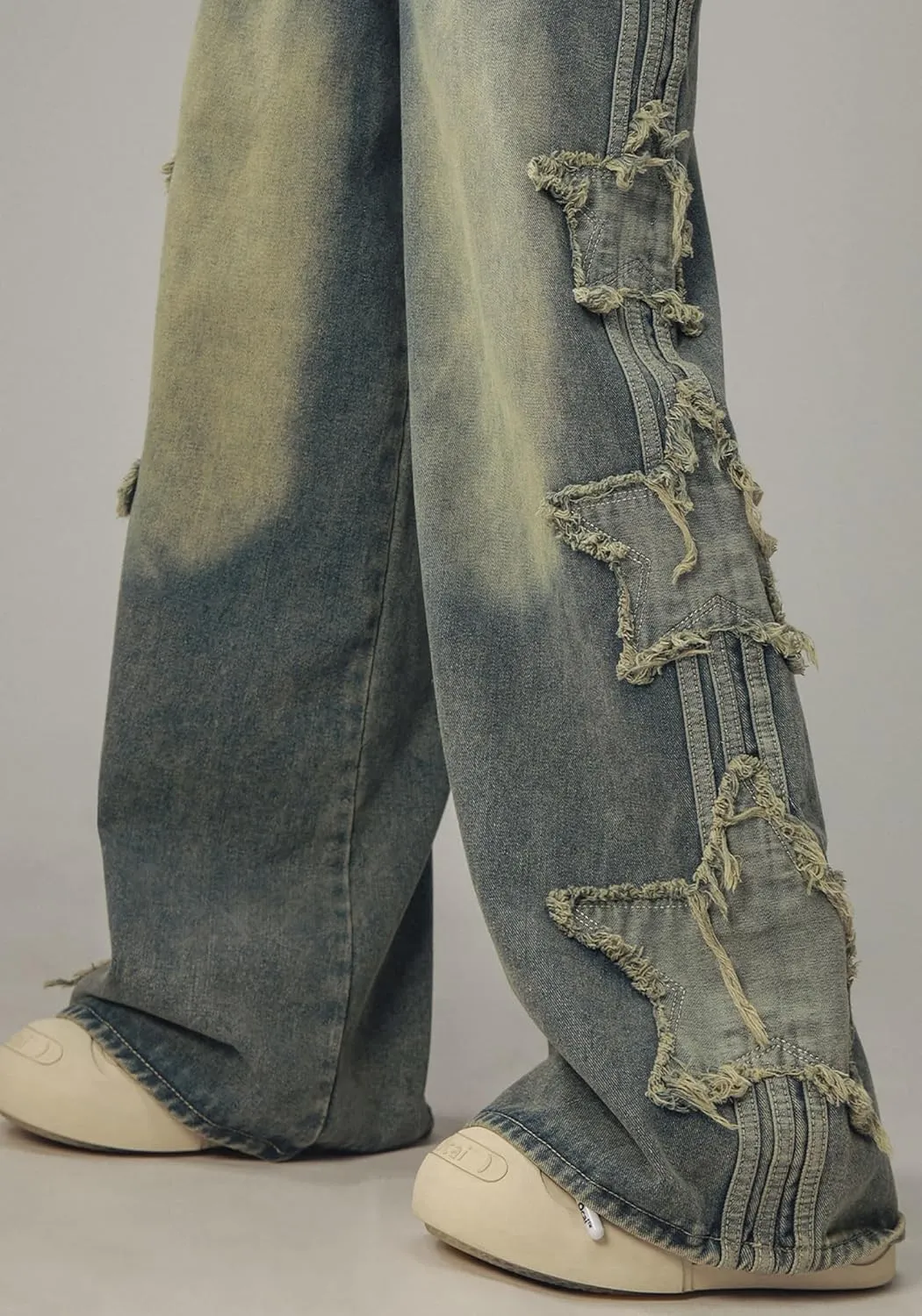 Womens Star Jeans Baggy Cargo Jeans Vintage Casual Y2K Outfits Straight Leg Denim with Pocket