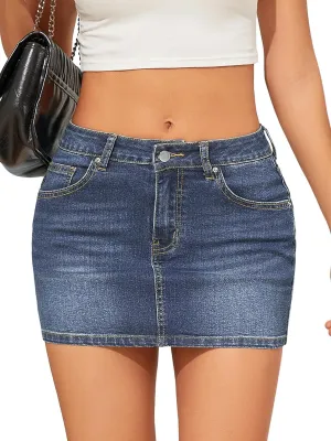 Women's Trendy Jean Skort 2025 Low Waisted Y2K Style Stretch Denim Sexy Mini Jean Skirt with Pockets