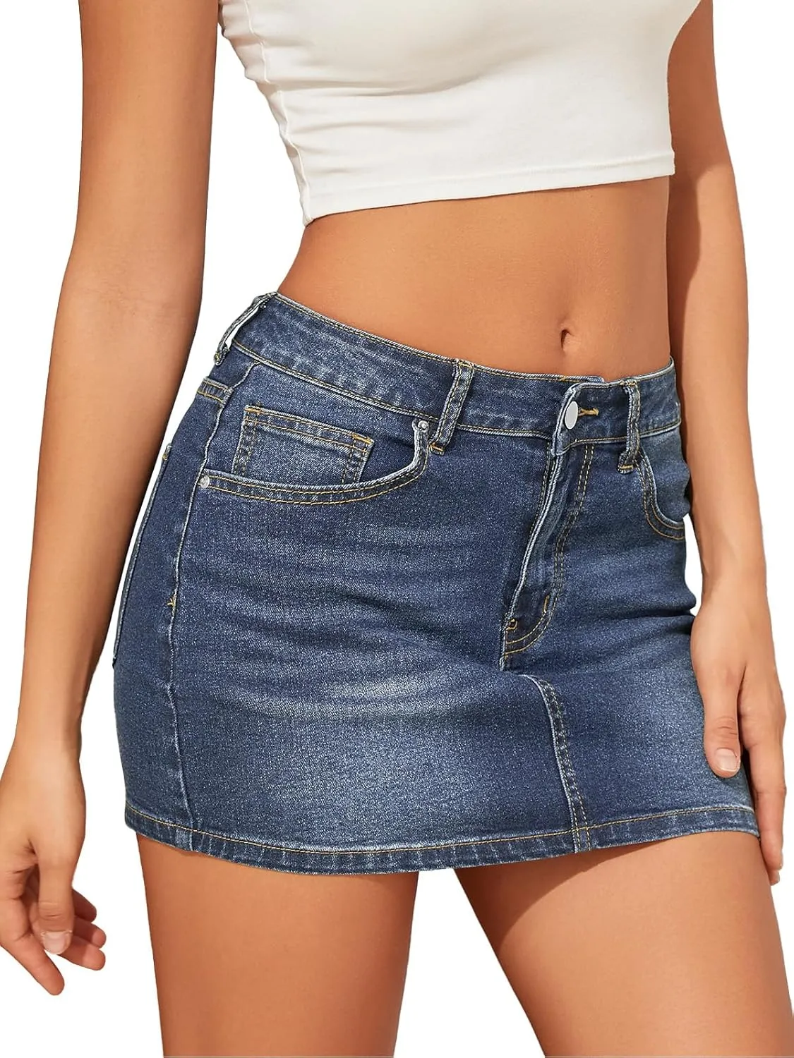 Women's Trendy Jean Skort 2025 Low Waisted Y2K Style Stretch Denim Sexy Mini Jean Skirt with Pockets