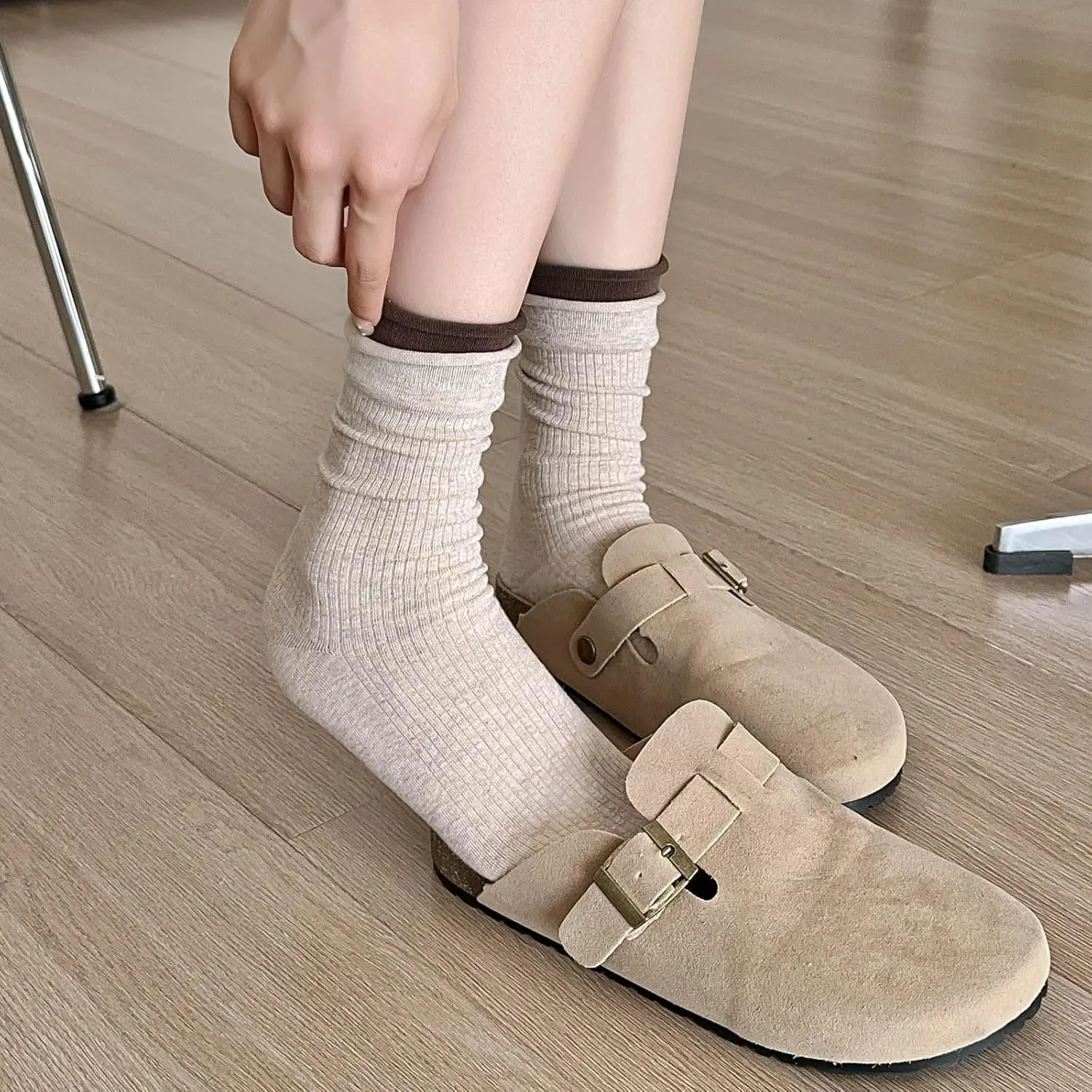 zrylibya Women Cute Roll Top Turn Cuff Slouch Ankle Socks Solid Color Block Casual Crew Socks 4 Pairs