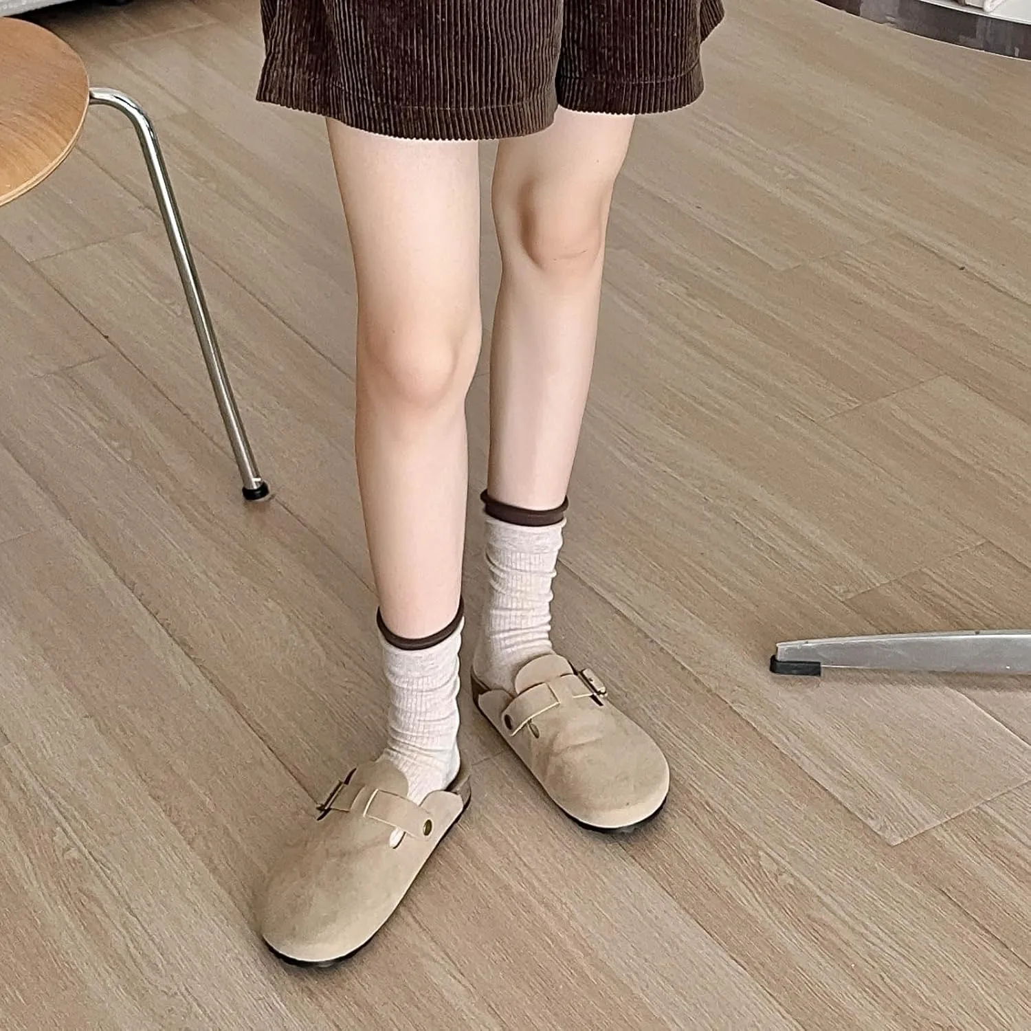zrylibya Women Cute Roll Top Turn Cuff Slouch Ankle Socks Solid Color Block Casual Crew Socks 4 Pairs
